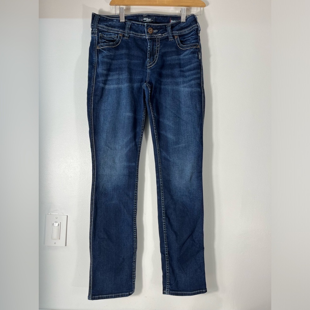 Silver Jeans Womens Elyse Straight Leg Size 27x32 Blue Denim Pants Mid Rise